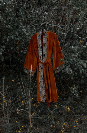 Flames Reversible Velvet Long Kimono Coat