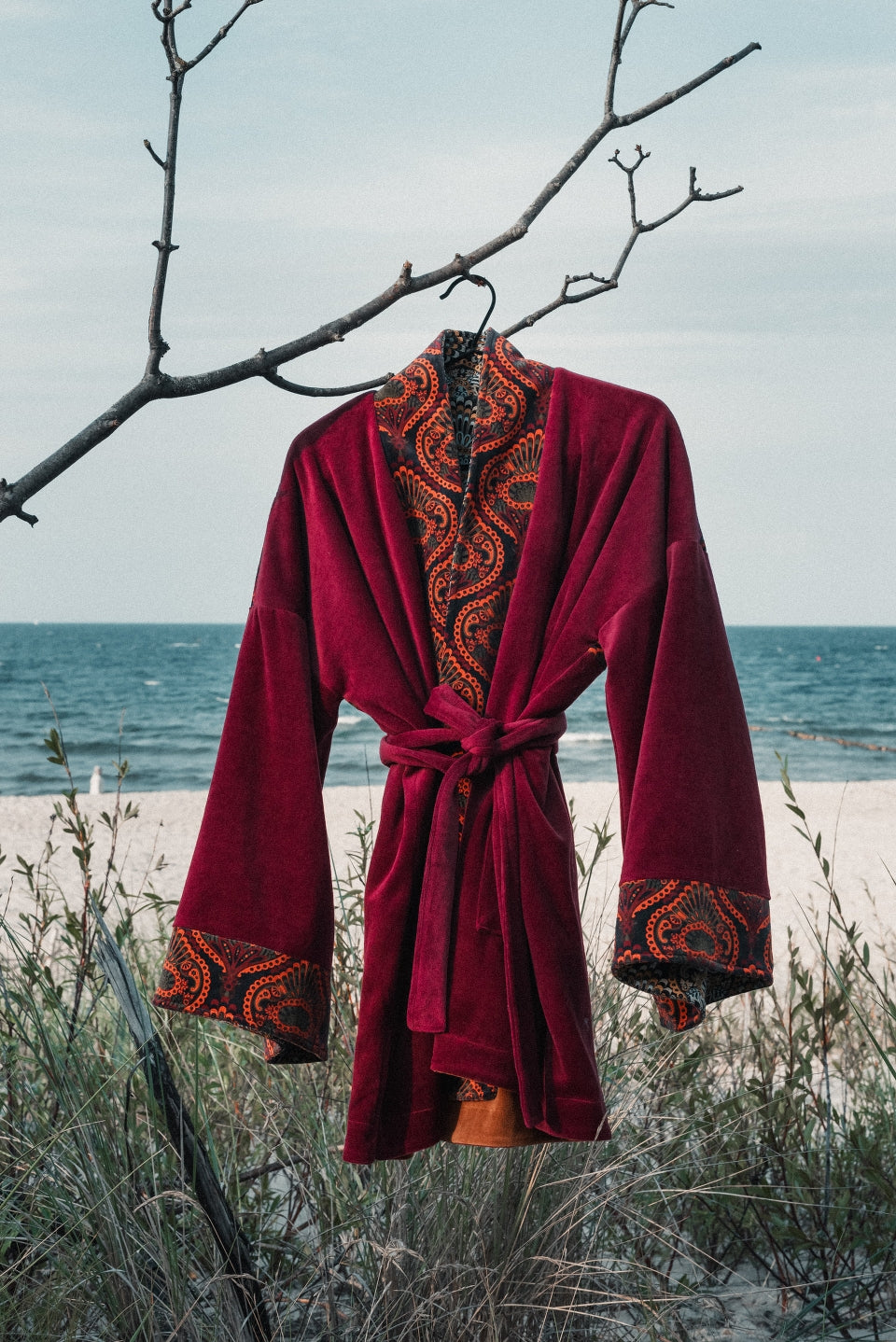 Flames Reversible Velvet Short Kimono Jacket