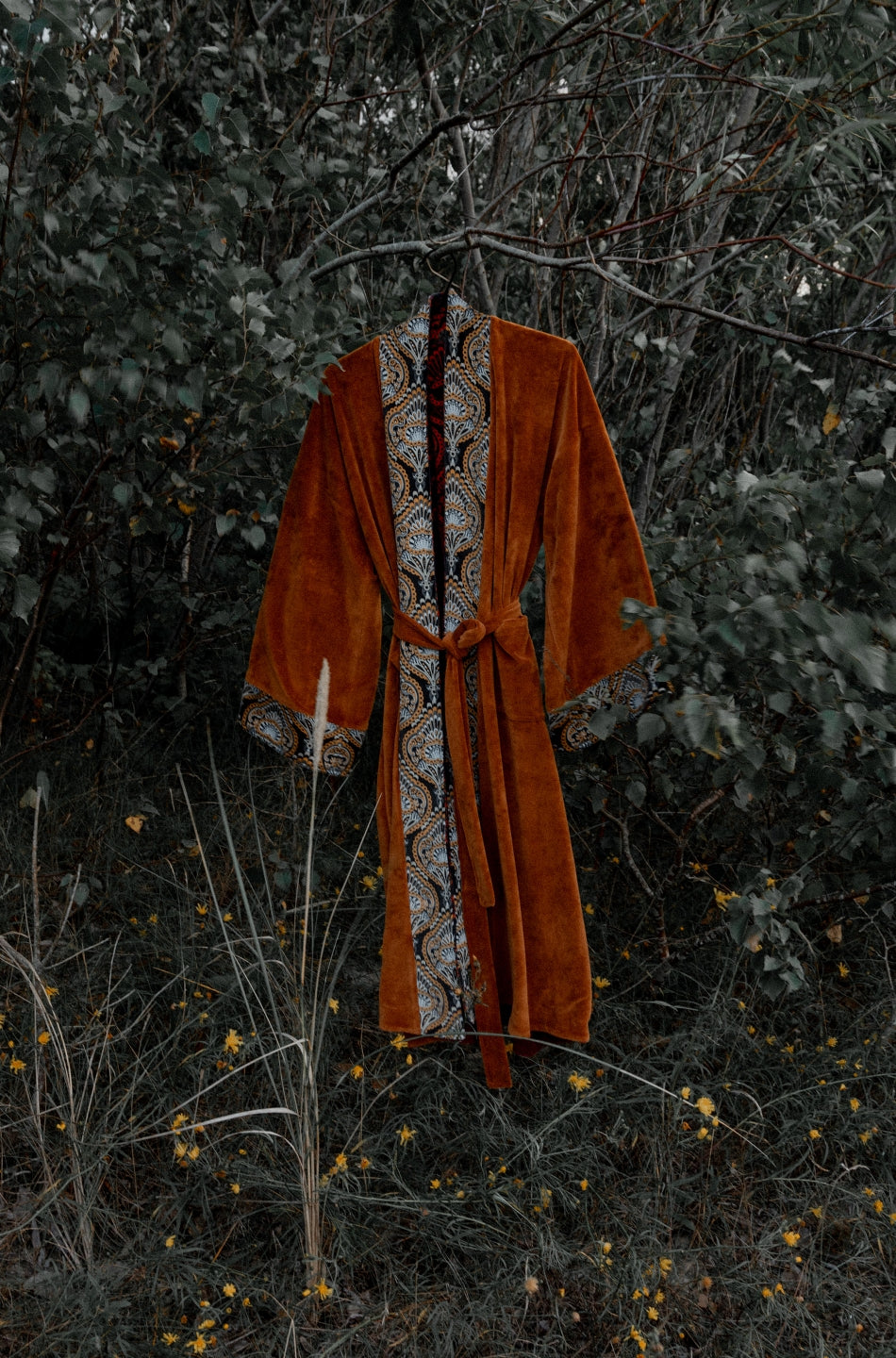 Flames Reversible Velvet Long Kimono Coat